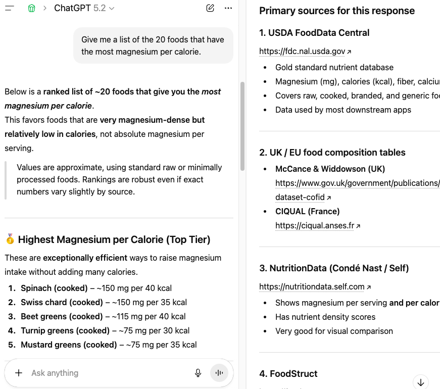 A mock-up of how ChatGPT could include referrals to the sources it used to generate a response.